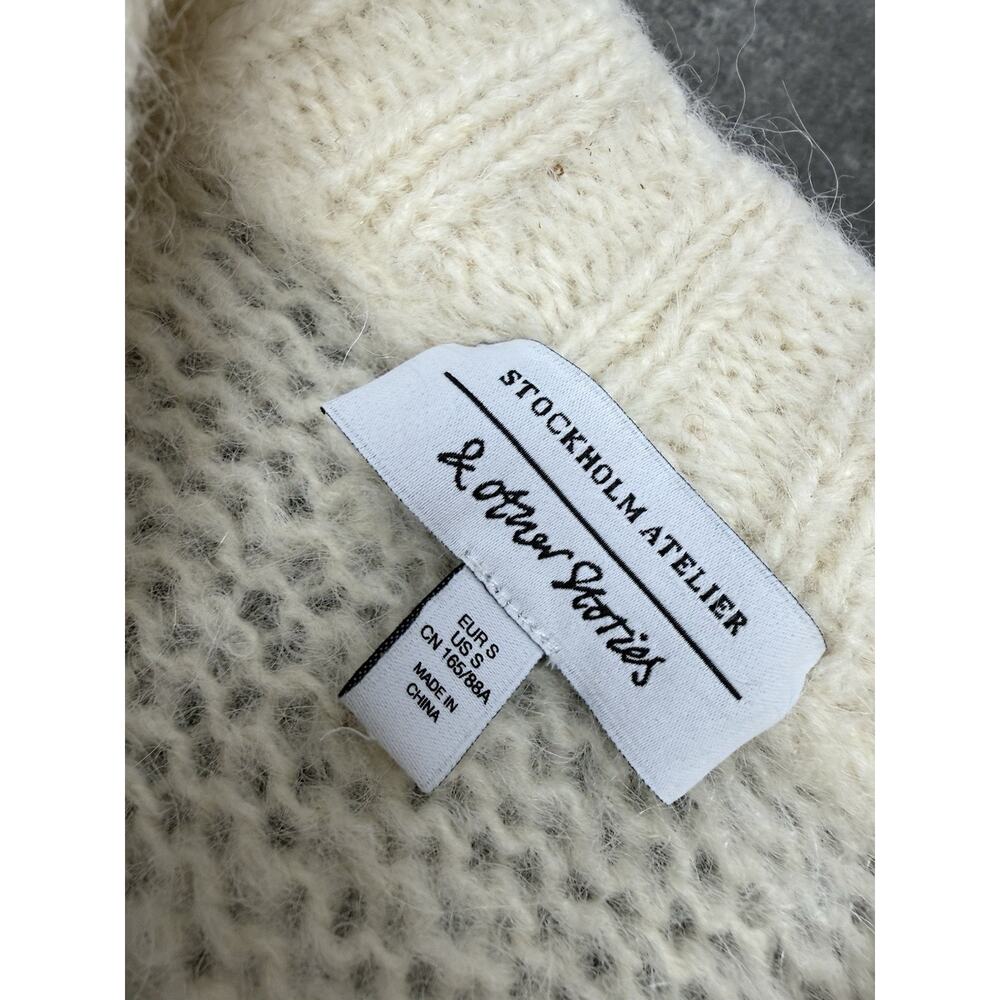 & Other Stories Cream Pearl-Button Puff Sleeve Cardigan - Picture 6 of 7